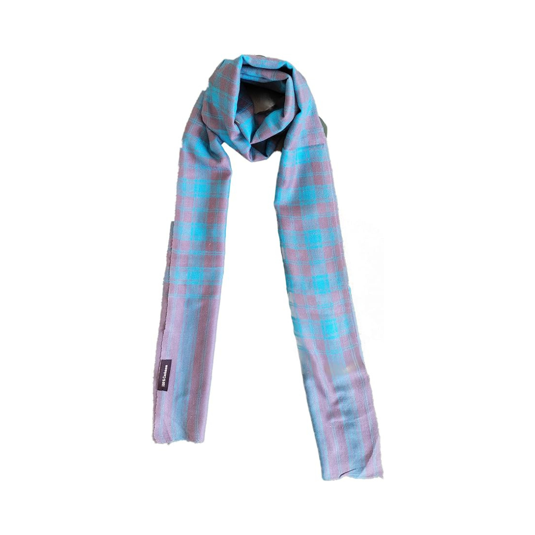 Checkered Cashmere Scarf - Blue and pink
